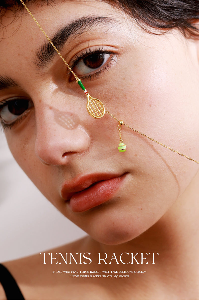 Collana a Forma di Racchetta da Tennis in Rame Verde Ecologico