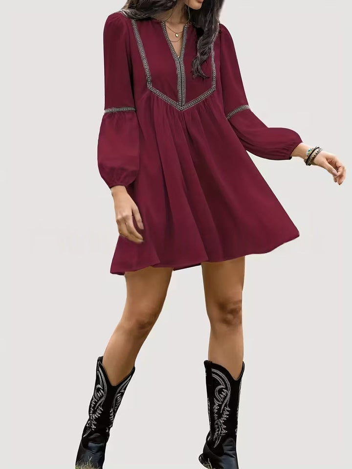 Abito V-Neck Casual a Maniche Lunghe per Donna