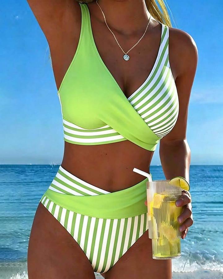 Bikini Incrociato a Righe Stampato