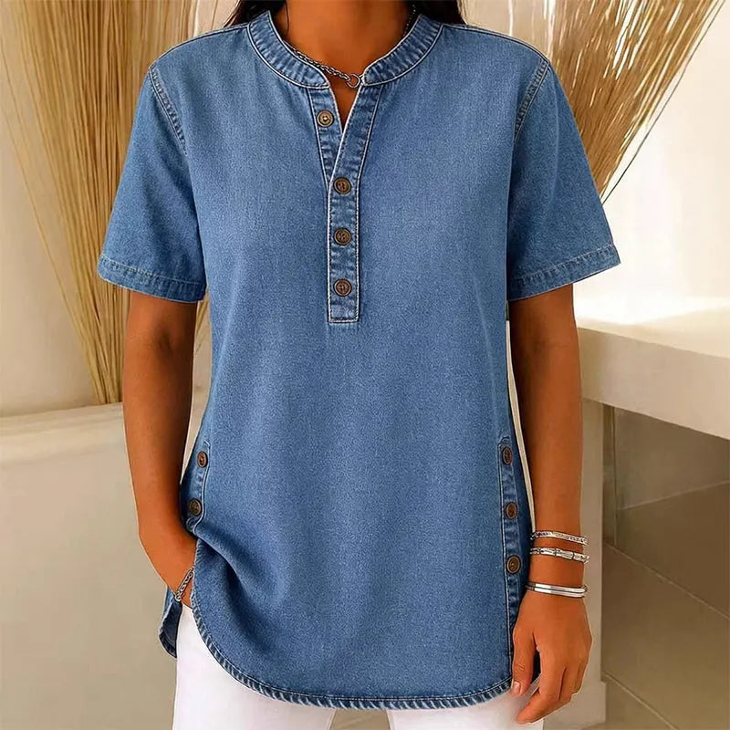 Yrsa – Top in denim leggero con bottoni