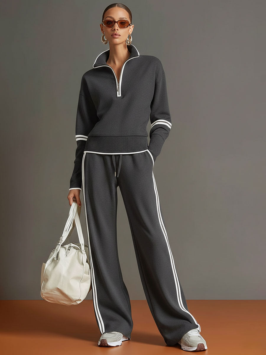 Priscilla - Completo Sportivo Elegante con Felpa Mezza Zip