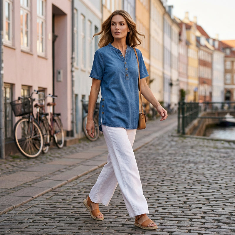 Yrsa – Top in denim leggero con bottoni