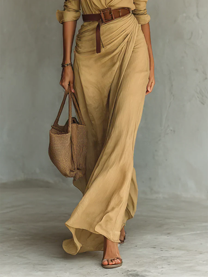 Camille™ | Abito maxi con colletto e cintura in vita