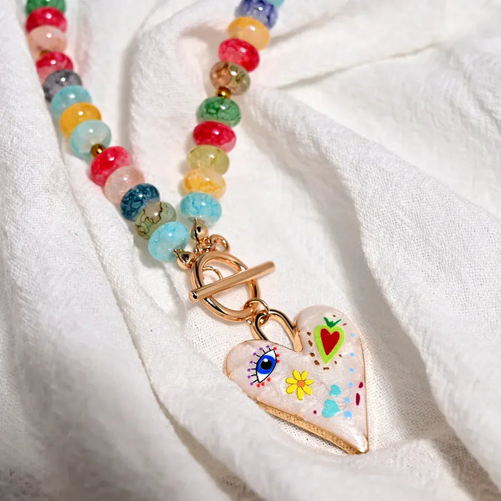 Collana con Perline di Vetro a Forma di Cuore