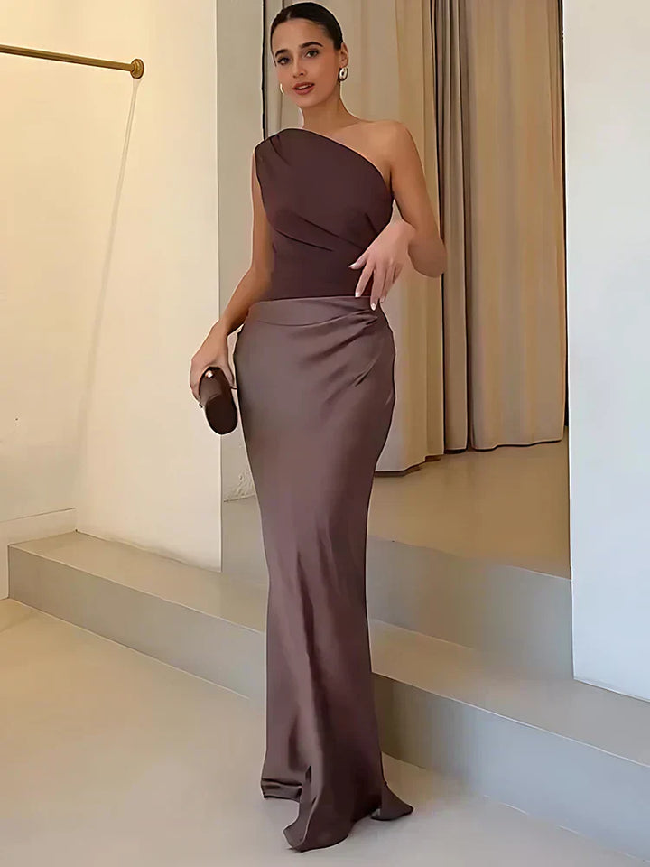 Luna™ | Abito Maxi in Satin con Spacco