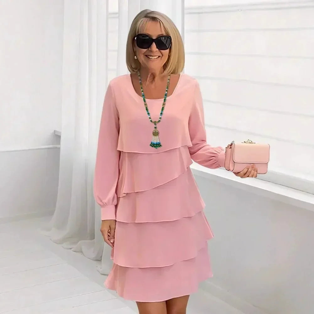 Margaret | Abito Elegante con Volant a Maniche Lunghe