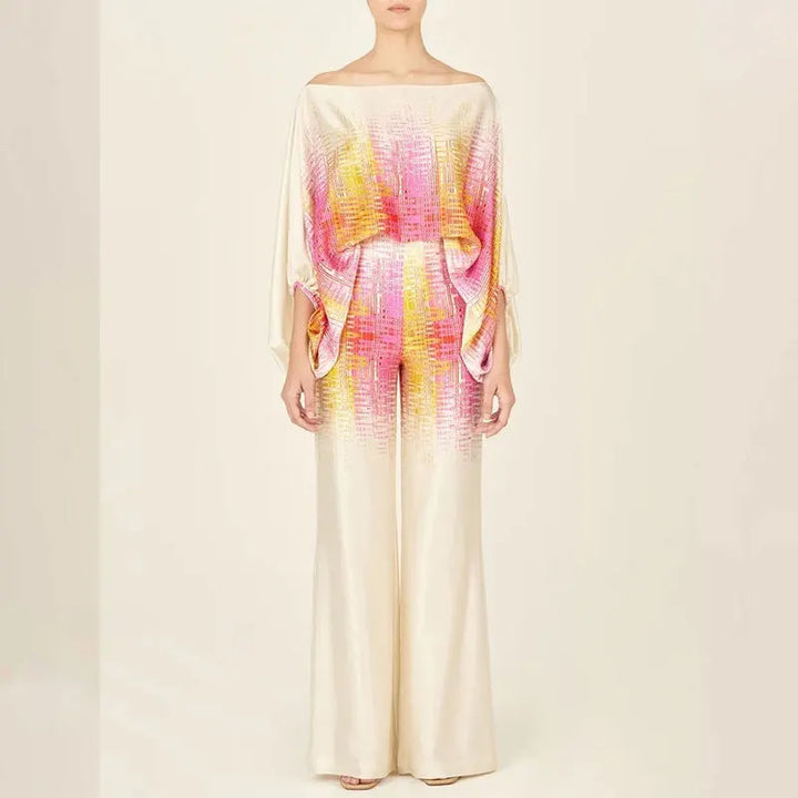 Wave Print Off-Shoulder Two-Piece Set