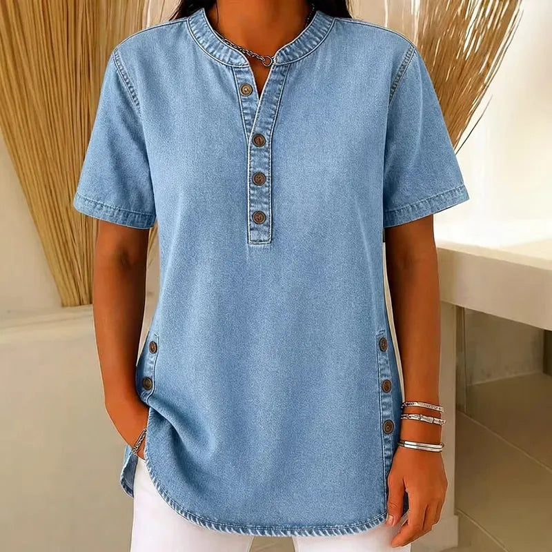 Yrsa – Top in denim leggero con bottoni