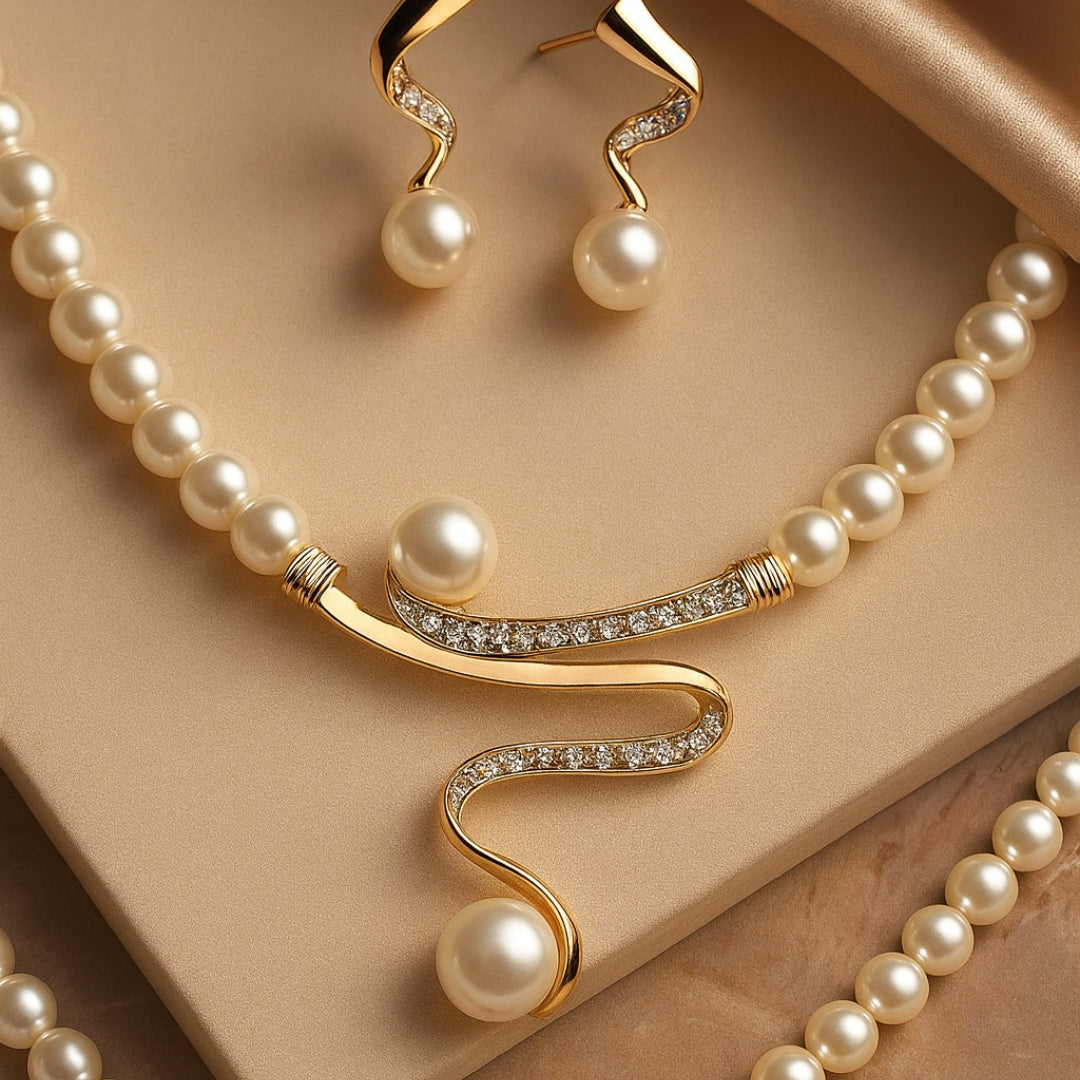 Elegante Set di Collana e Orecchini in Perle Naturali