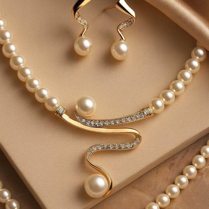 Elegante Set di Collana e Orecchini in Perle Naturali
