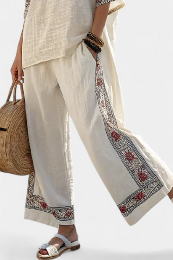 Tameric | Blusa Grezza Ricamata e Pantaloni Ampi