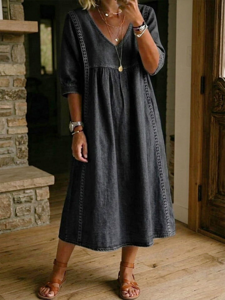 Abito in Denim con Pizzo per Donne – Vestito Casual in Denim Vintage a Vestibilità Larga