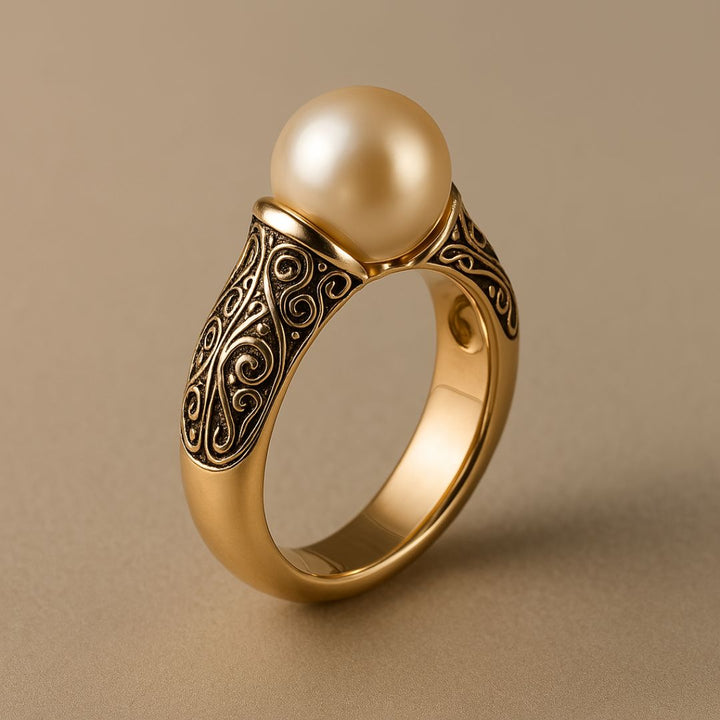 Anello Vintage Perla Dorato Senza Tempo